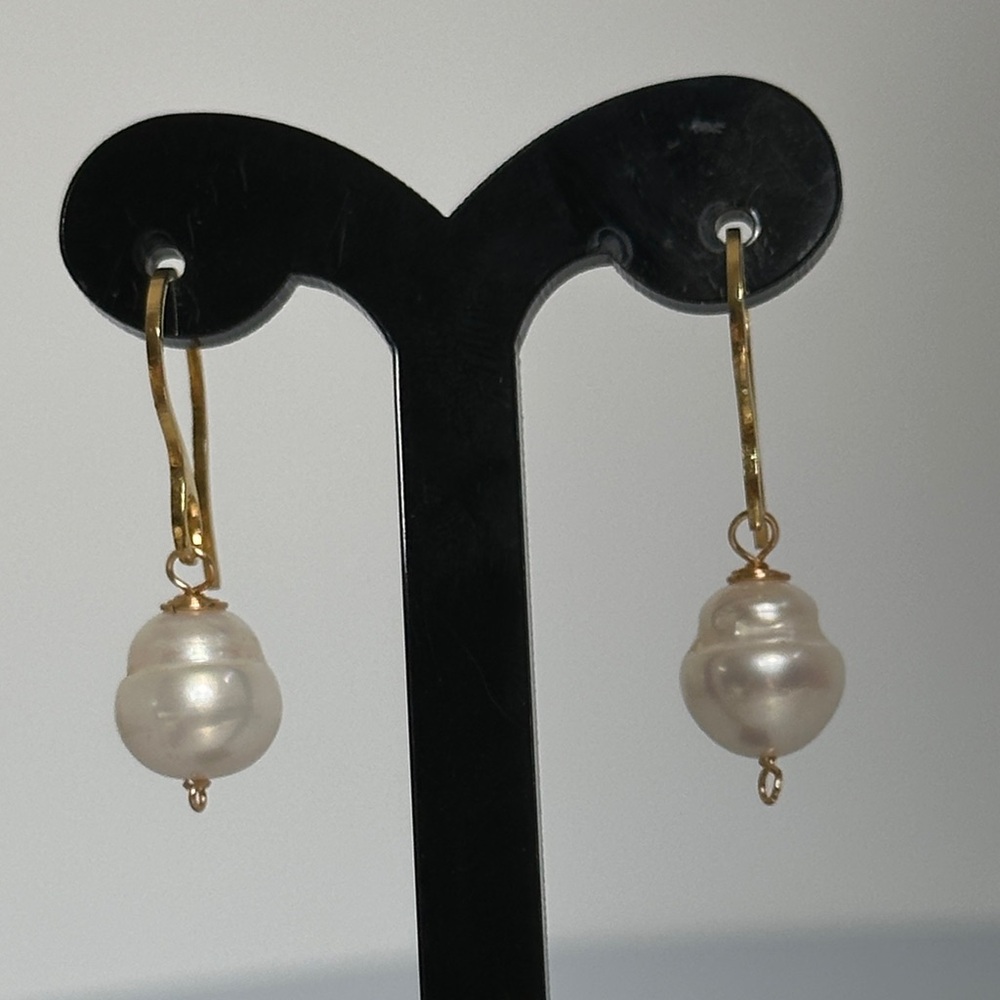 Gold and Pearl Dangle Earrings